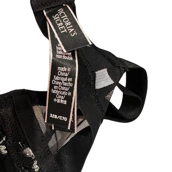 Victoria's Secret Bra Womens 32B Black Sheer Unlined Balconet Silver Metallic - Picture 6 of 8